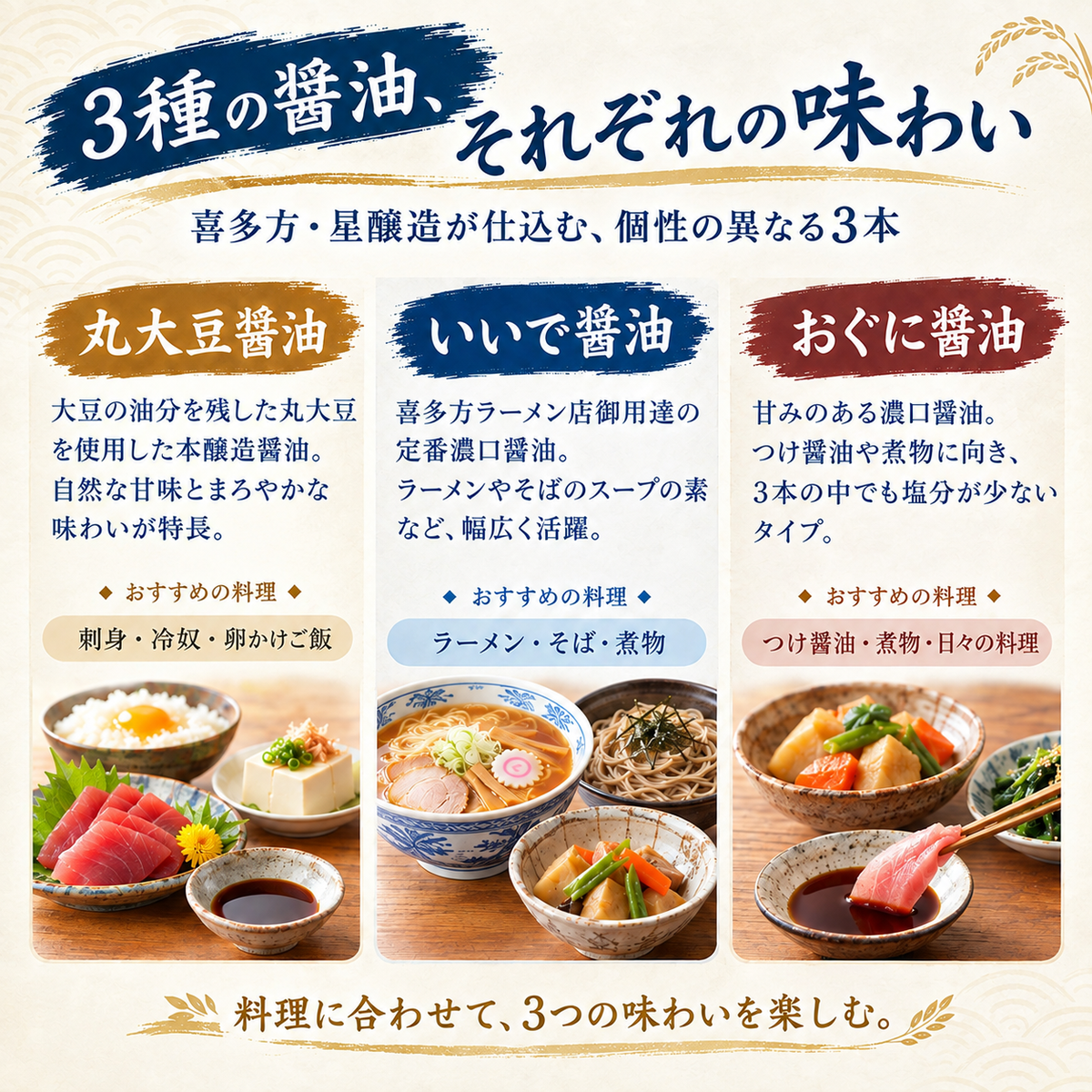 会津かねじょう 醤油彩り3本入りセット