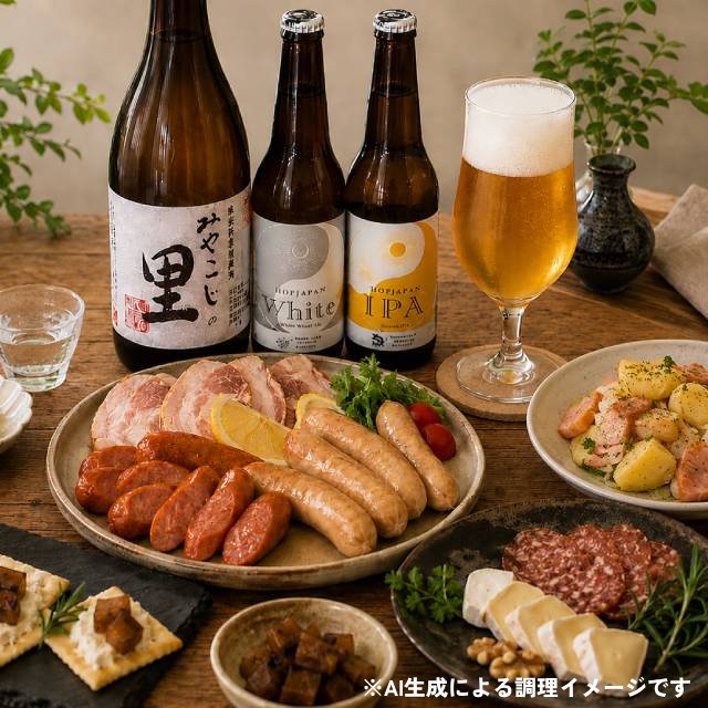 田村市の味わいギフトセット「もも」 日本酒・クラフトビール・辛さが選べるソーセージ・お漬物
