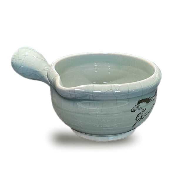 納豆鉢（青ひび駒絵柄　大堀青磁釉）