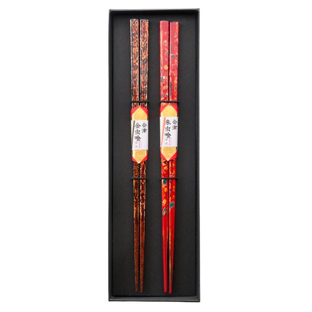 会津塗 夫婦箸セット 【金虫喰塗り】 - ふくしま市場｜福島県産品オンラインストア