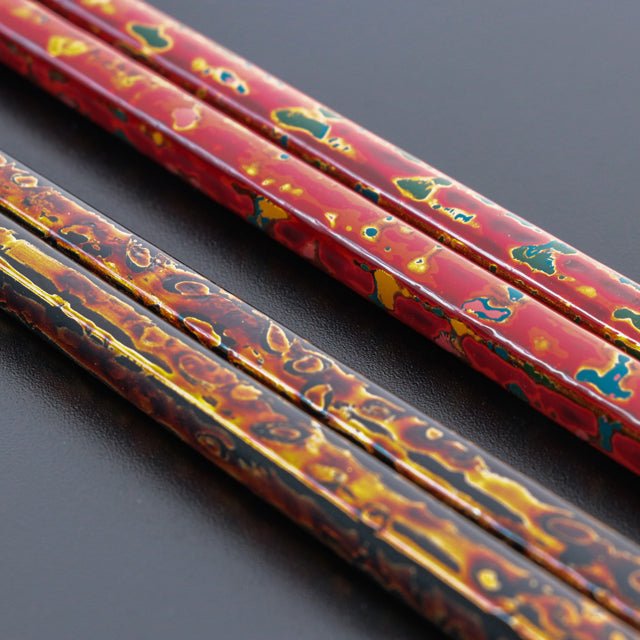 会津塗 夫婦箸セット 【金虫喰塗り】 - ふくしま市場｜福島県産品オンラインストア